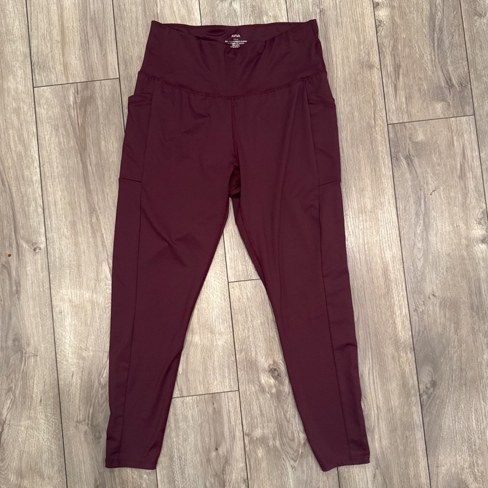 AVIVA Women Burgundy Active‎ Leggings with Pockets Size L